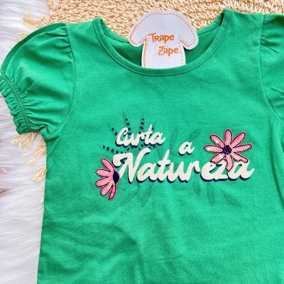 Conj. Blusa Curta a Natureza e Short Floral - Verde